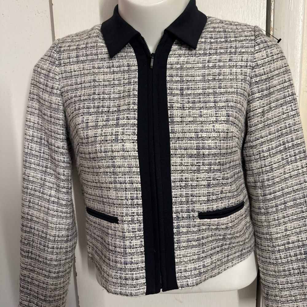 Pendleton Tweed Black White Purple Full Zip Jacket Size Medium